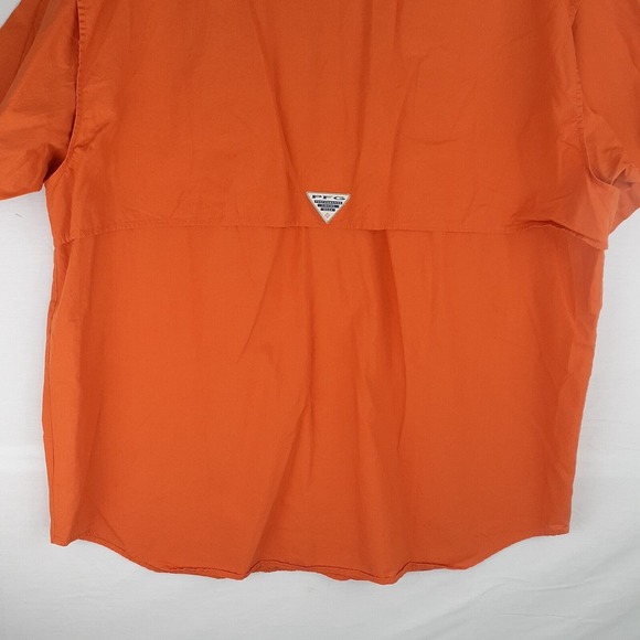 Columbia PFG Mens Large Button Up Orange Shirt Vented Back Fishing Cargo Pockets - Picture 10 of 12